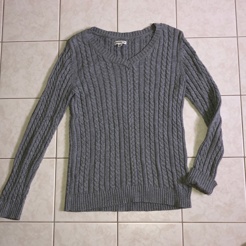 Croft & Barrow Grey Cable Knit V Neck Sweater